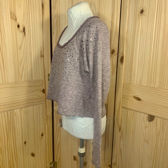 Maurices Lavender Purple Scoop Neck Cropped Sweatshirt with Stud Embellishments - Picture 3 of 8